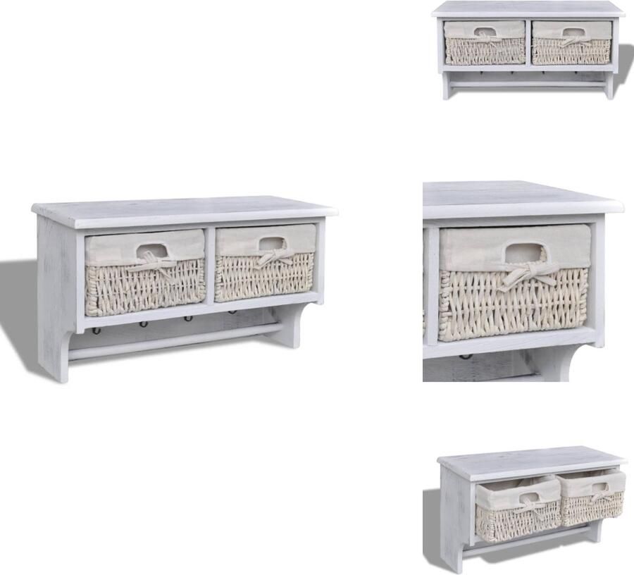 VidaXL Kapstok Kapstokken Gangmeubel Gangmeubelen Wandschap 60x23 5x33 cm paulowniahout wit