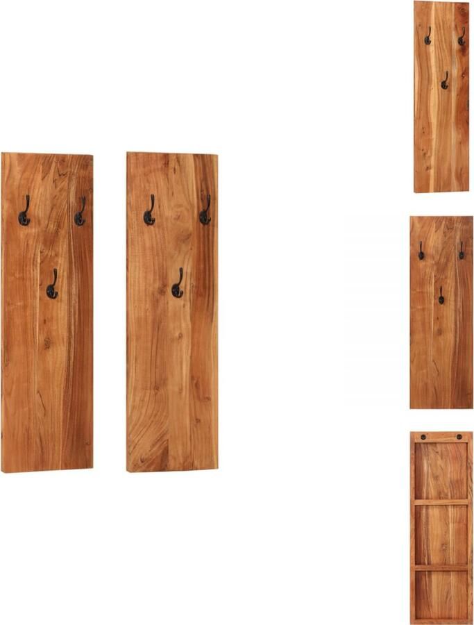 VidaXL Kapstok Kapstokken Houten Kapstok Kledinghanger Wandkapstokken 2 st 36x3x110 cm massief acaciahout