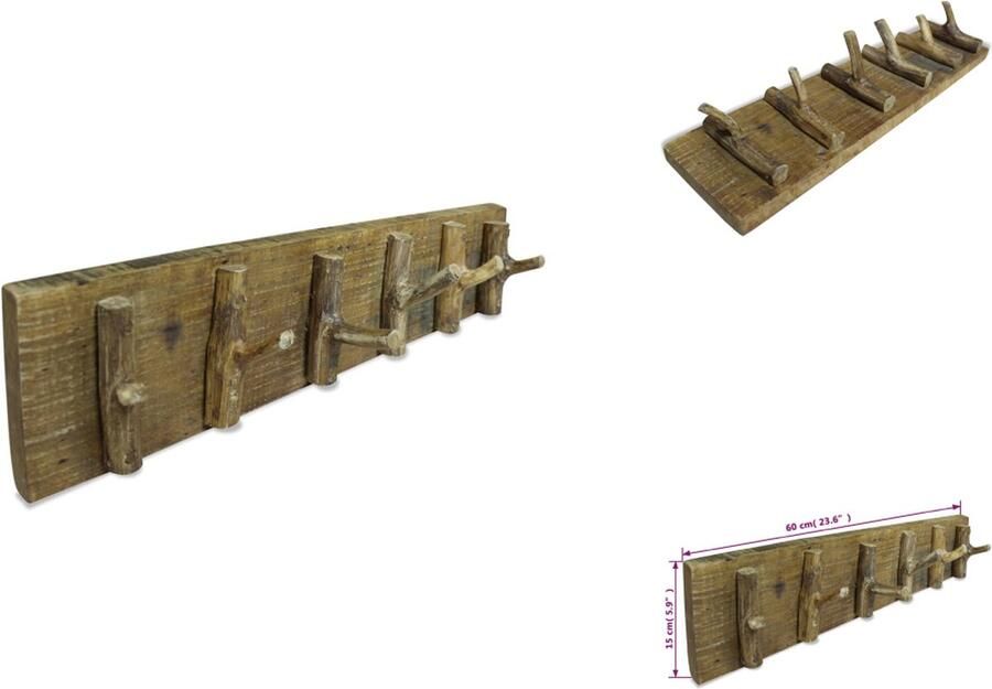VidaXL Kapstok Kapstokken Kap Stok Kap Stokken Kapstok 60x15 cm gemengd gerecycled hout