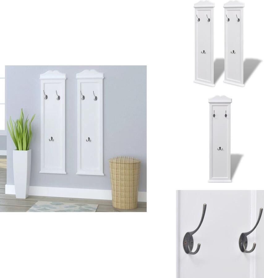 VidaXL Kapstok Barok Stijl 28 x 3.5 x 109 cm Wit MDF en vurenhout Kapstok