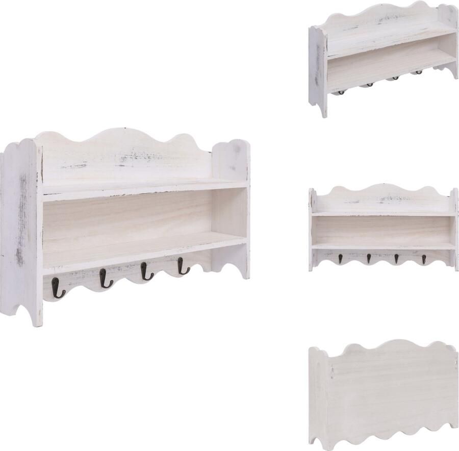 VidaXL Kapstok Kapstokken Kap Stok Kap Stokken Wandkapstok 50x10x30 cm hout wit