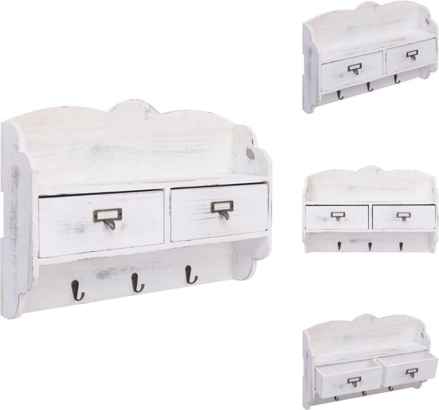 VidaXL Kapstok Kapstokken Kap Stok Kap Stokken Wandkapstok 50x10x34 cm hout wit