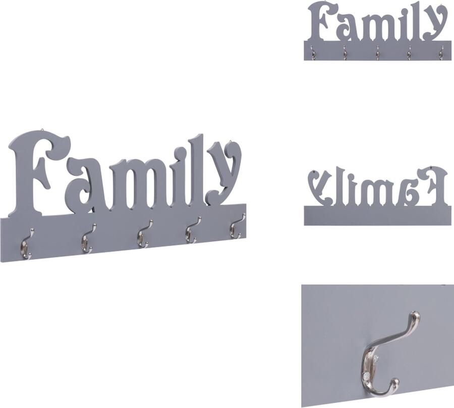 VidaXL Kapstok Kapstokken Kap Stok Kap Stokken Wandkapstok FAMILY 74x29 5 cm grijs - Foto 2