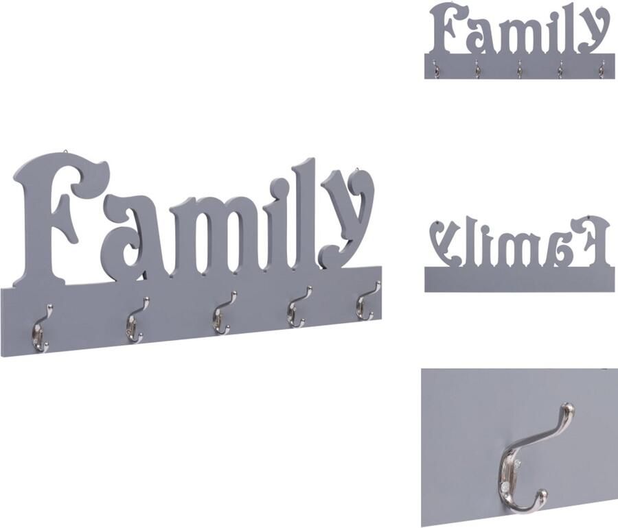 VidaXL Kapstok Kapstokken Kap Stok Kap Stokken Wandkapstok FAMILY 74x29-5 cm grijs