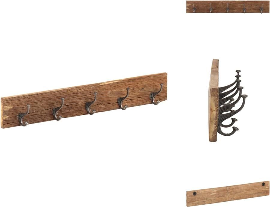 VidaXL Kapstok Kapstokken Kap Stok Kap Stokken Wandkapstok met 5 haken 100x2 5x15 cm massief gerecycled hout