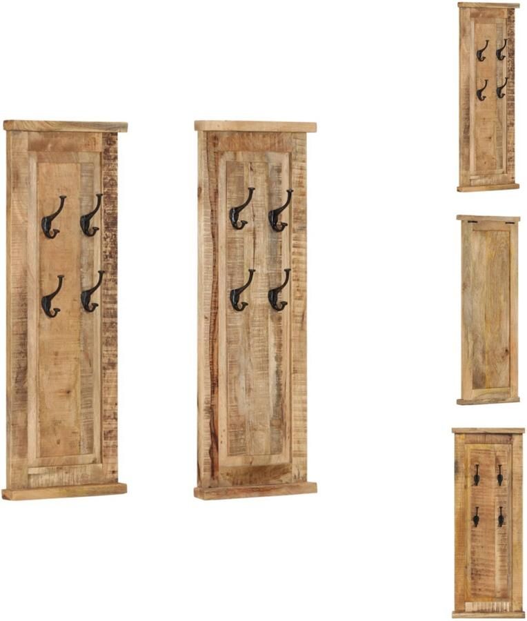 VidaXL Kapstok Kapstokken Kap Stok Kleerhanger Kapstokken 2 st 38x100 cm massief mangohout