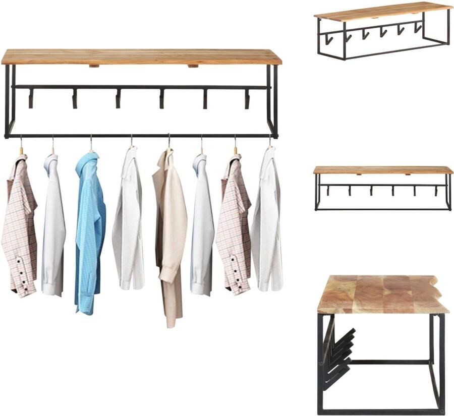 VidaXL Kapstok Kapstokken Kapstok Met Plank Kapstokken Met Planken Kapstok met schap 100x34x38 cm massief acaciahout