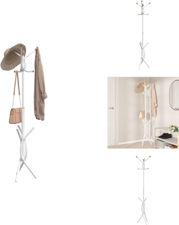 VidaXL Kapstok Kapstokken Kledingrek Jassenrek Kapstok 176 cm gepoedercoat ijzer wit - Foto 2