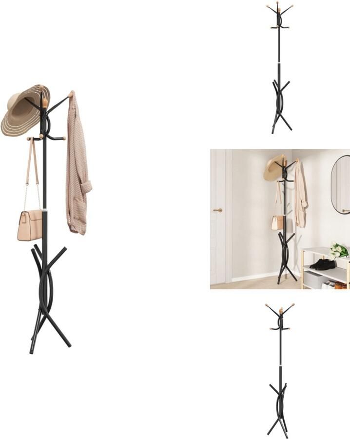 VidaXL Kapstok Kapstokken Kledingrek Jassenrek Kapstok 176 cm gepoedercoat ijzer zwart