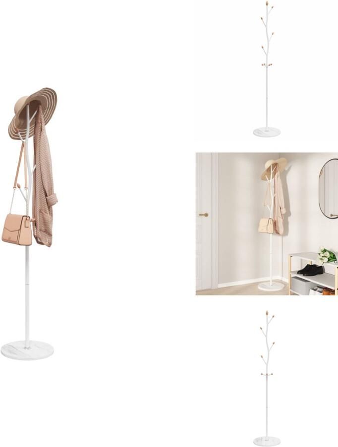 VidaXL Kapstok Kapstokken Kledingrek Jassenrek Kapstok 177 cm gepoedercoat ijzer wit