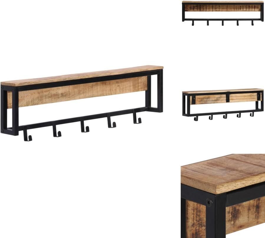 VidaXL Kapstok Kapstokken Kledingrek Jassenrek Kapstok 87x10x27 cm massief ruw mangohout