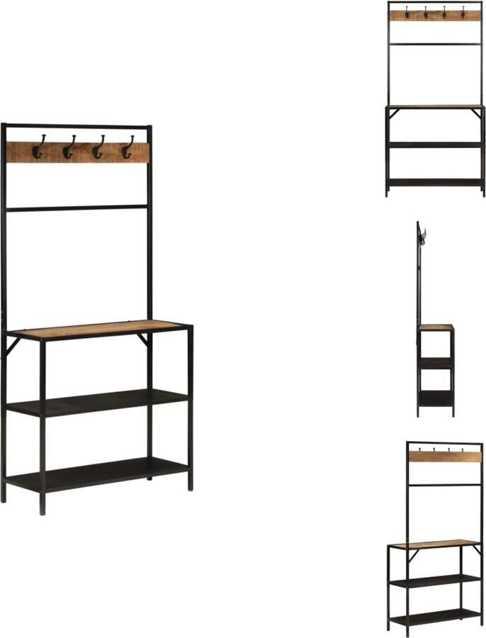 VidaXL Kapstok Kapstokken Kledingrek Jassenrek Kapstok 90x35x180 cm massief mangohout en ijzer