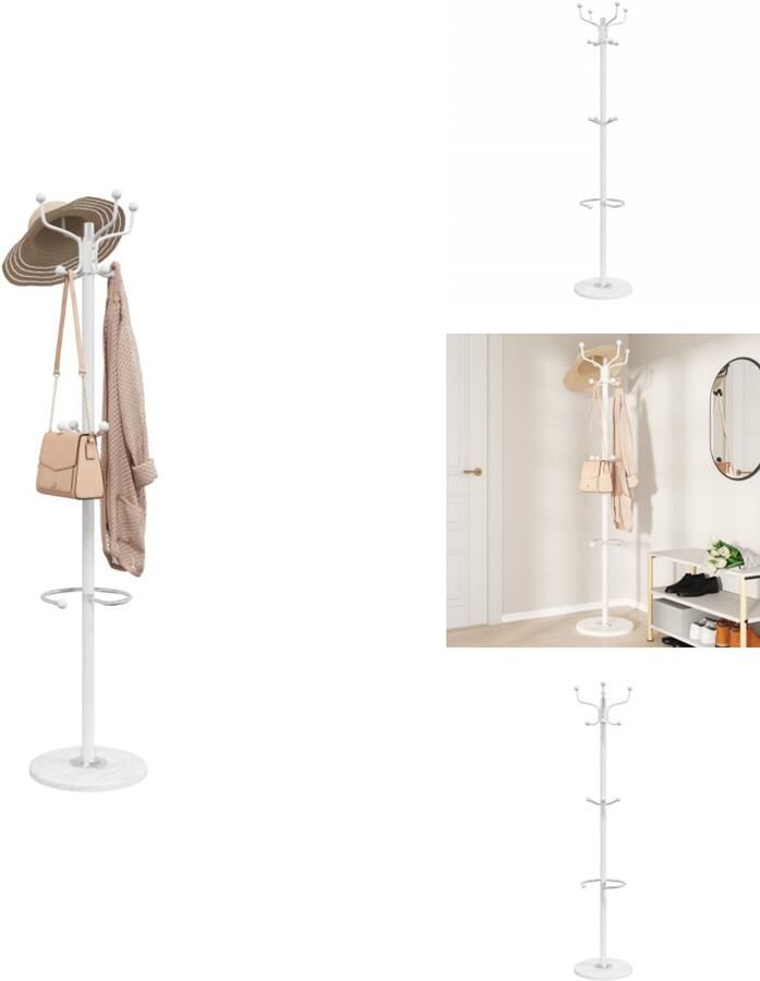 VidaXL Kapstok Kapstokken Kledingrek Jassenrek Kapstok met parapluhouder 180 cm gepoedercoat ijzer wit