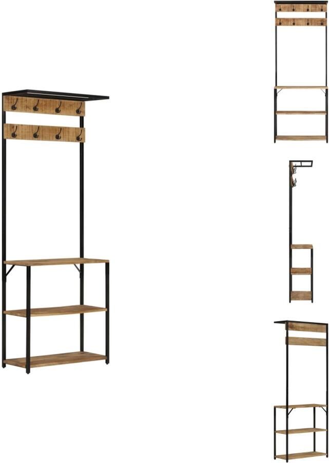 VidaXL Kapstok Kapstokken Kledingrek Jassenrek Kapstok met schoenenrek 68x30x182 cm massief ruw mangohout