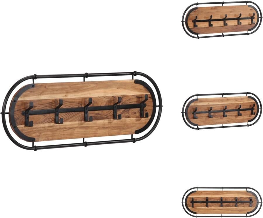 VidaXL Kapstok Kapstokken Kledingrek Kleerhanger Rek Wandkapstok met 5 haken massief acaciahout