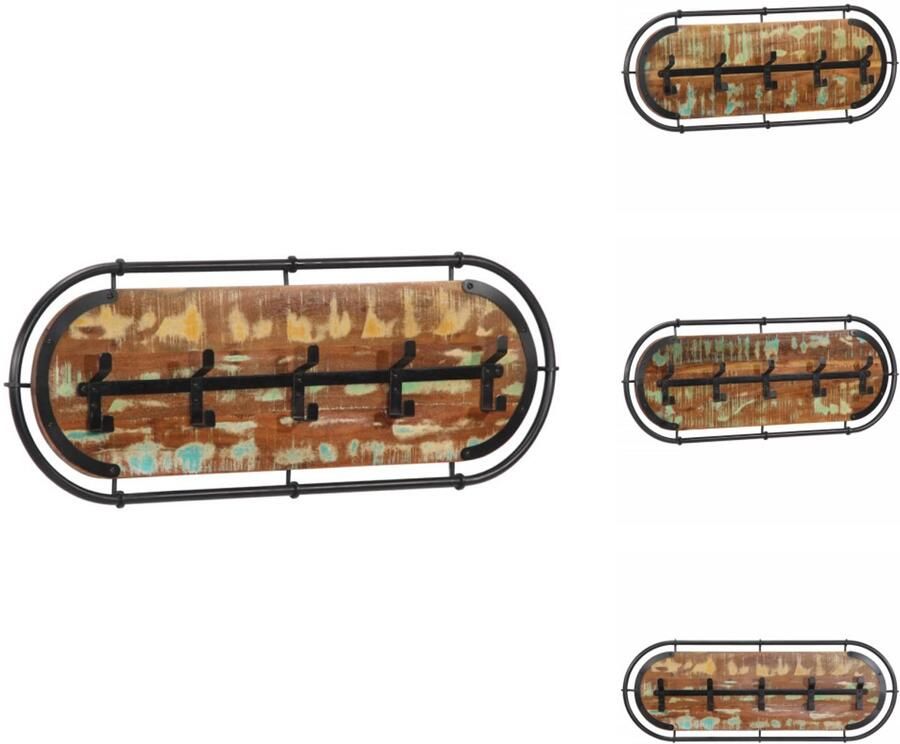 VidaXL Kapstok Kapstokken Kledingrek Kleerhanger Rek Wandkapstok met 5 haken massief gerecycled hout