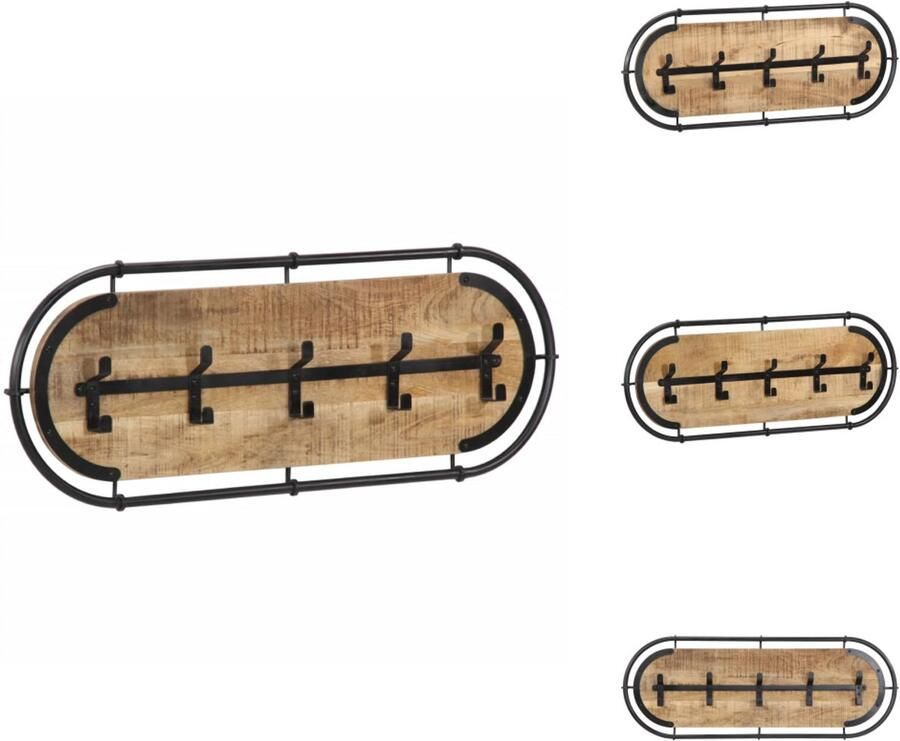VidaXL Kapstok Kapstokken Kledingrek Kleerhanger Rek Wandkapstok met 5 haken massief ruw mangohout