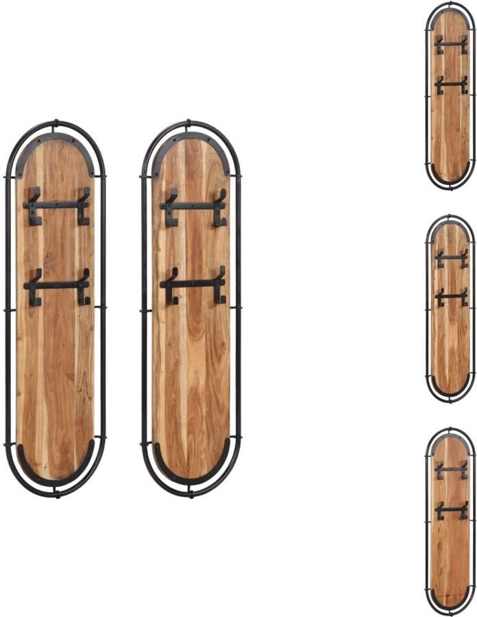 VidaXL Kapstok Kapstokken Kledingrek Kleerhanger Rek Wandkapstokken 2 st met 4 haken massief acaciahout