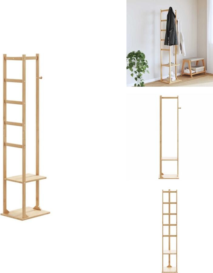 VidaXL Kapstok Bamboe Met Haken en Schappen Bamboekapstok Kapstok Met Planken Wandkapstok Entreehal Organisatie Garderobe Organizer