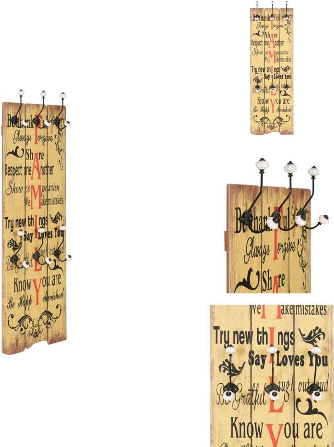 VidaXL Kapstok Kapstokken Muurkapstok Muurkapstokken Wandkapstok met 6 haken FAMILY 120x40 cm