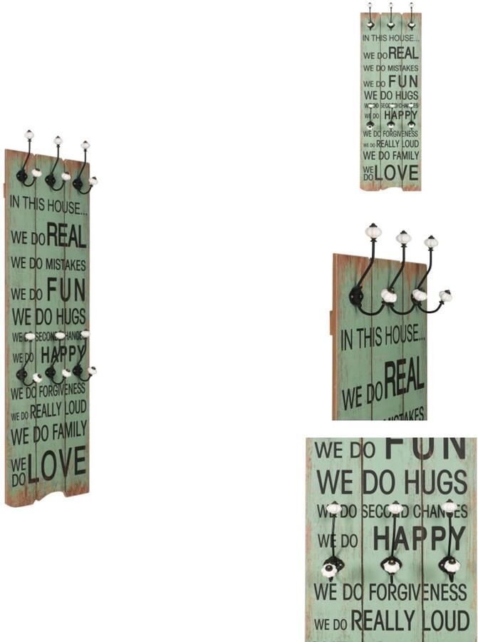 VidaXL Kapstok Kapstokken Muurkapstok Muurkapstokken Wandkapstok met 6 haken HAPPY LOVE 120x40 cm