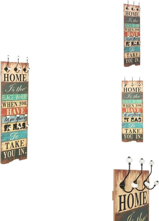 VidaXL Kapstok Vintage Muurkapstok met 6 haken MDF- en metalen materialen 40 x 120 cm Meerkleurig Kapstok