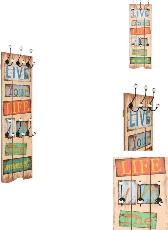 VidaXL Kapstok Kapstokken Muurkapstok Muurkapstokken Wandkapstok met 6 haken LIVE LIFE 120x40 cm