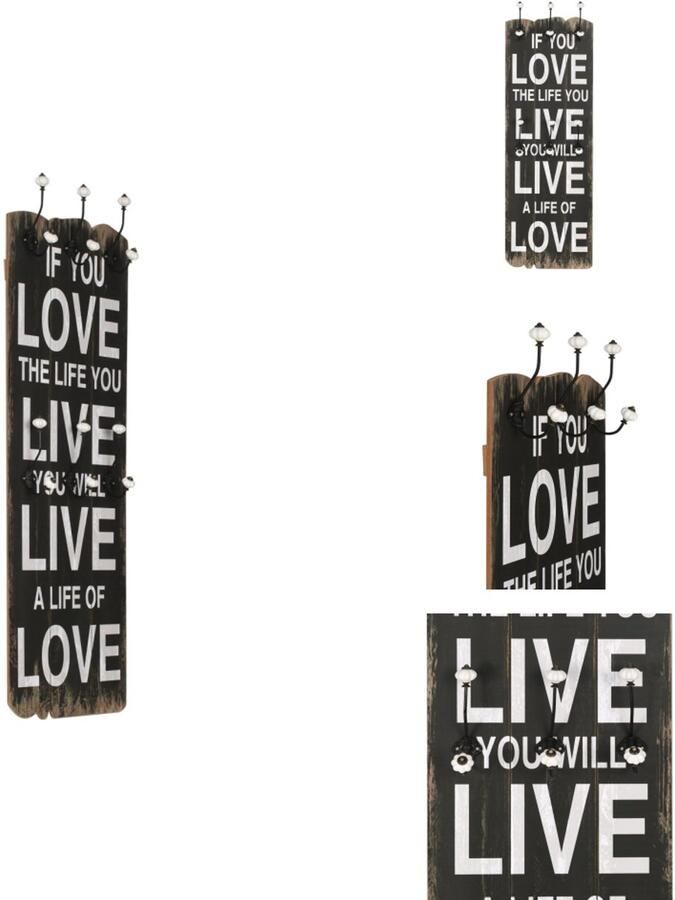 VidaXL Kapstok Kapstokken Muurkapstok Muurkapstokken Wandkapstok met 6 haken LOVE LIVE 120x40 cm