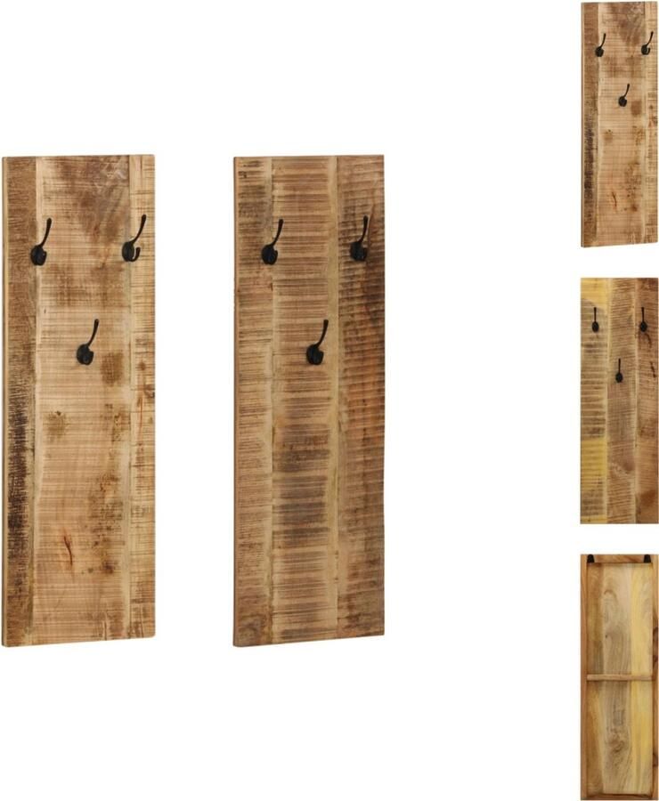VidaXL Kapstok Kapstokken Wandkapstok Wandkapstokken 2 st 36x110x3 cm massief mangohout