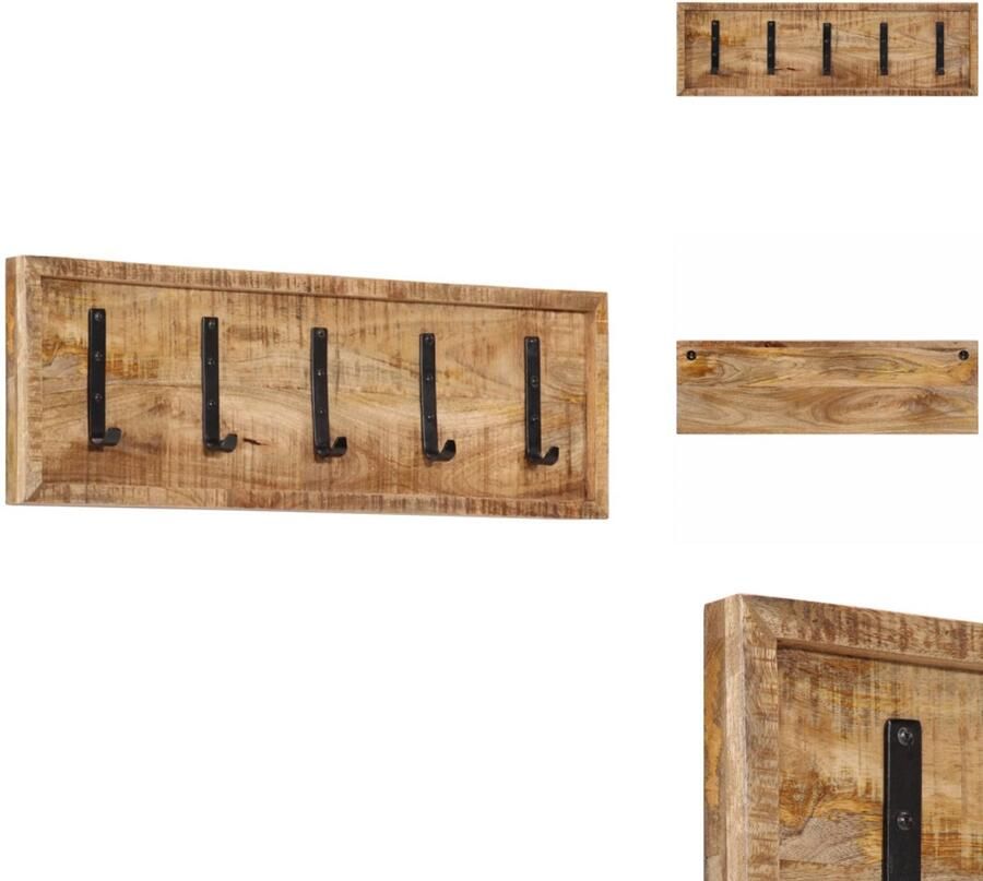 VidaXL Kapstok Kapstokken Wandrek Houten Kapstok Wandkapstok met 5 haken massief mangohout