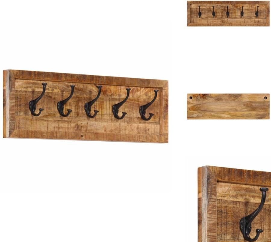 VidaXL Kapstok Kapstokken Wandrek Houten Kapstok Wandkapstok met 5 haken massief mangohout