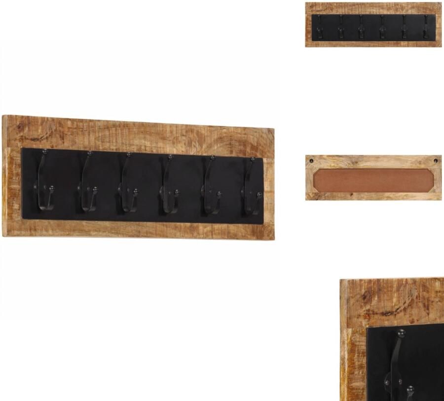 VidaXL Kapstok Kapstokken Wandrek Houten Kapstok Wandkapstok met 6 haken massief mangohout