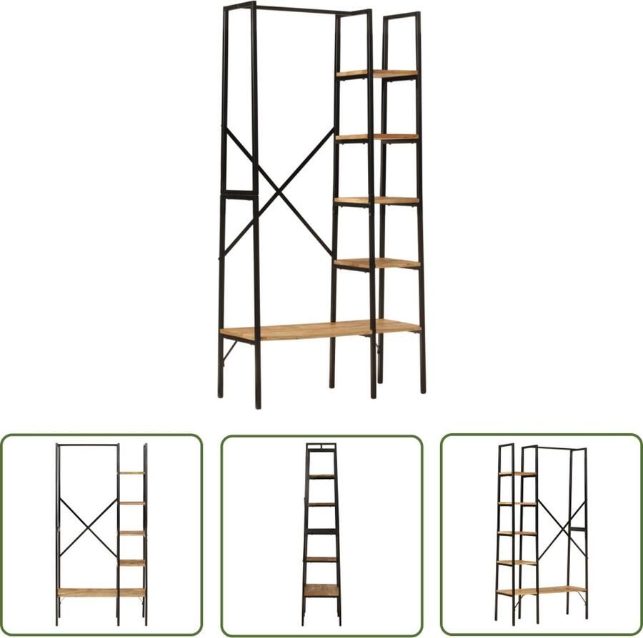The Living Store Kledingrek Mangohout Met IJzeren Frame 90 x 40 x 190 cm Trendy Ontwerp Kledingrek Kapstok Mangohout Vintage Industrieel