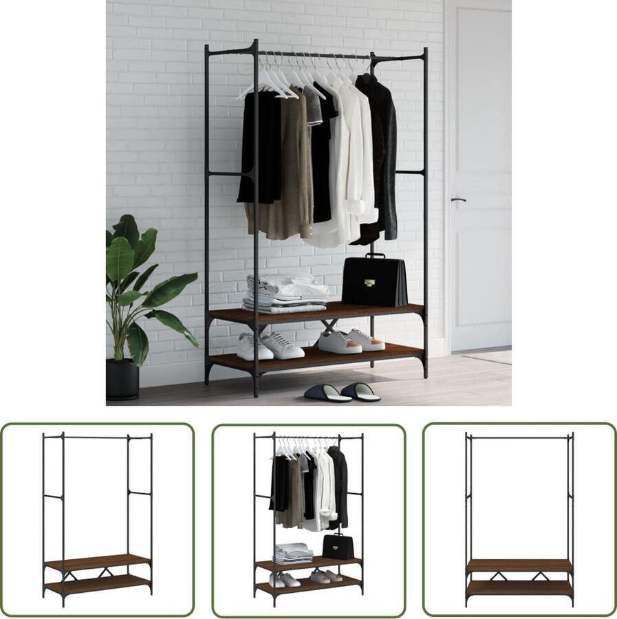 The Living Store Kapstok Met Schappen 100x45x162.5 cm Bruineiken Duurzaam en stevig Trendy en compact ontwerp Kledingrek Kapstok Houten Kapstok Vintage Kapstok Garderobe