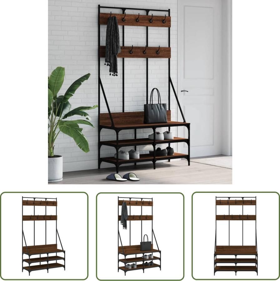 The Living Store Kapstok Bruineiken Vrijstaand Kledingrek 100x40x184 cm Duurzaam Hout Metaal Kledingrek Kapstok Kastenoplossing Vrije Staande Kapstok Houten Kledingrek