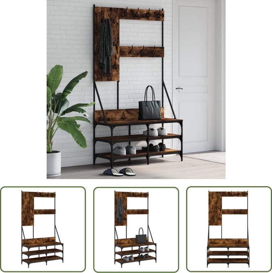The Living Store Kledingrek met schoenenrek 100x40x184 cm gerookt eikenkleurig Kledingrek Kapstok Houten Kledingrek Vintage Kledingrek Kastoplossing