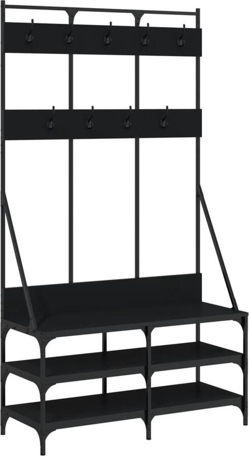The Living Store Kapstok Vrijstaand 100x40x184 cm Zwart hout metaal Kledingrek Kapstok Jassenrek Garderobe Organizer Entreehal Meubilair