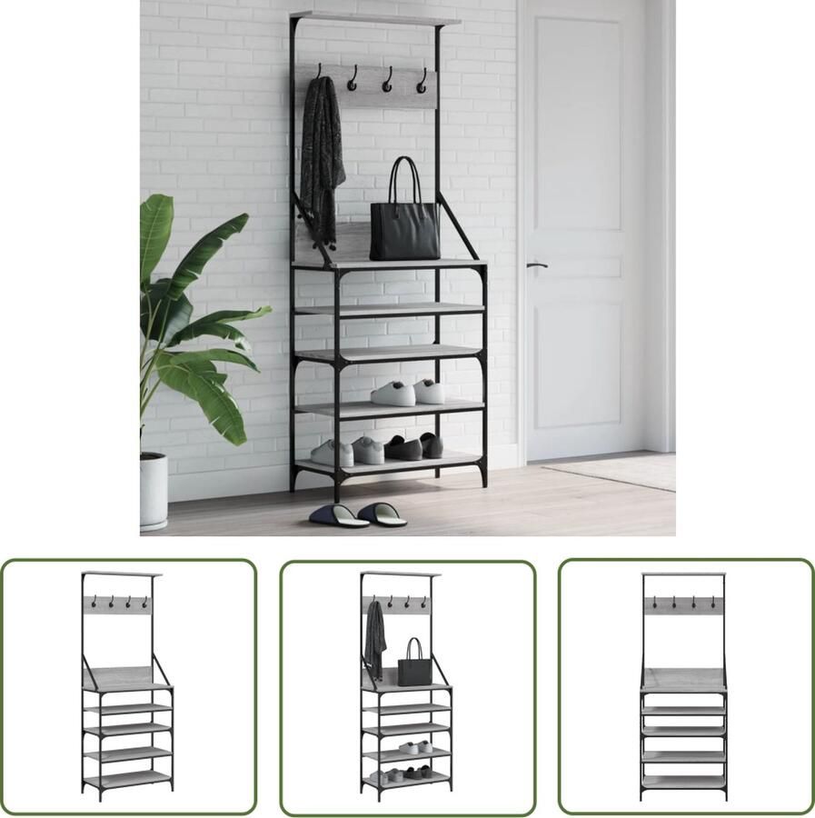 The Living Store Kledingrek Vrijstaande Kapstok 70 x 34 x 184 cm Grijs Sonoma Eiken Kledingrek Kapstok Kledingopbergers Vrije Staand Kledingrek Grijze Meubels