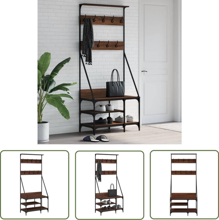 The Living Store Kledingrek met schoenenrek 80x40x184 cm bruin eikenkleur Kledingrek Kapstok Houten Kledingrek Vintage Kledingrek Slimme Opslag