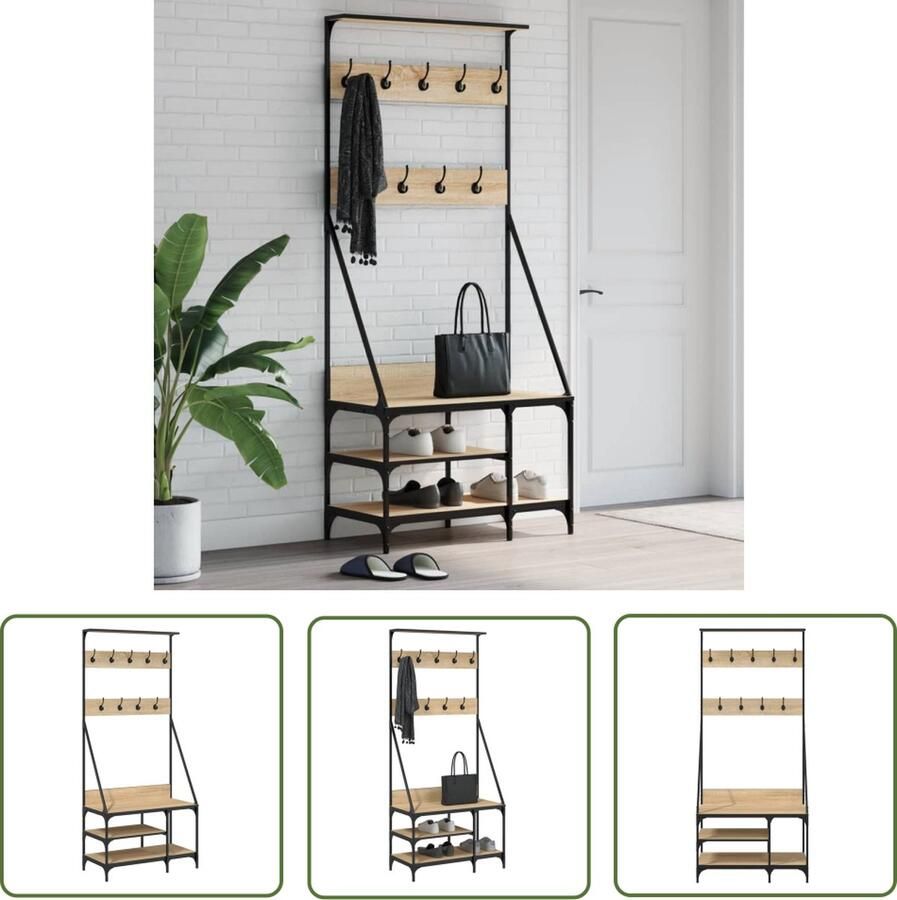 The Living Store Kapstok Sonoma Eiken Kledingrek 80x40x184 cm Duurzaam Trendy Kledingrek Kapstok Houten Kledingrek Sonomaplank Vintage Meubels