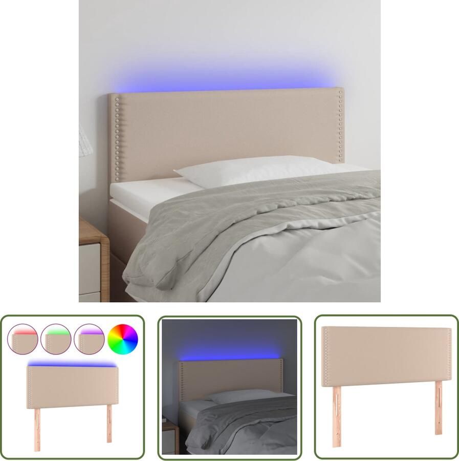 The Living Store Hoofdbord LED 80x5x78 88 cm kunstleer cappuccinokleurig LED Hoofdbord Kapstok Led Lamp Bedroom Decoratie Bruine Hoofdbord