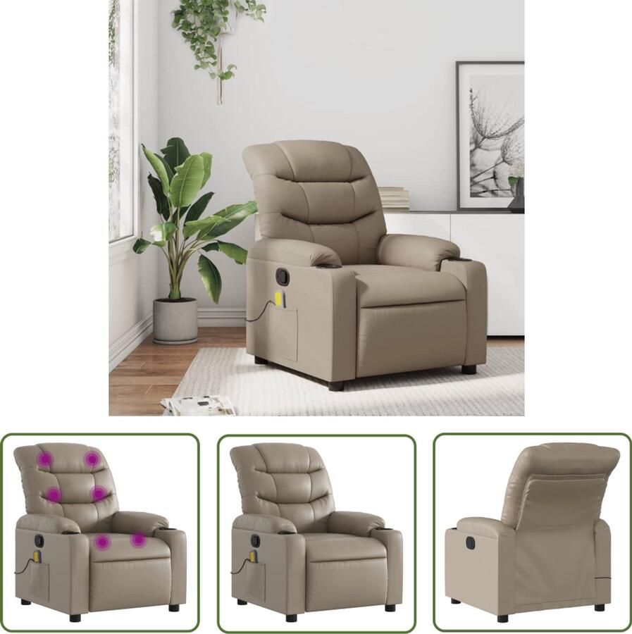 The Living Store Massagestoel verstelbaar kunstleer cappuccinokleurig Massagestoel Ergonomische Stoel Lounge Stoel Relaxstoel Kapstok