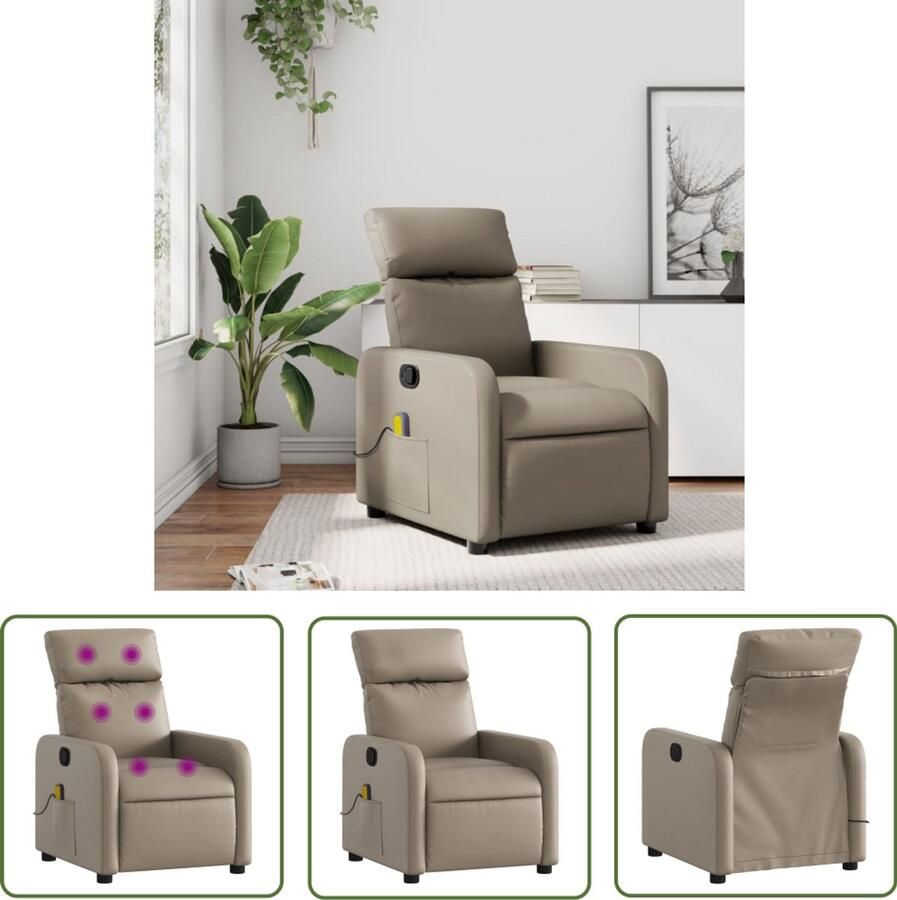 The Living Store Massagestoel verstelbaar kunstleer cappuccinokleurig Massagestoel Verstelbare Stoel Massagefauteuil Comfortstoel Kapstok