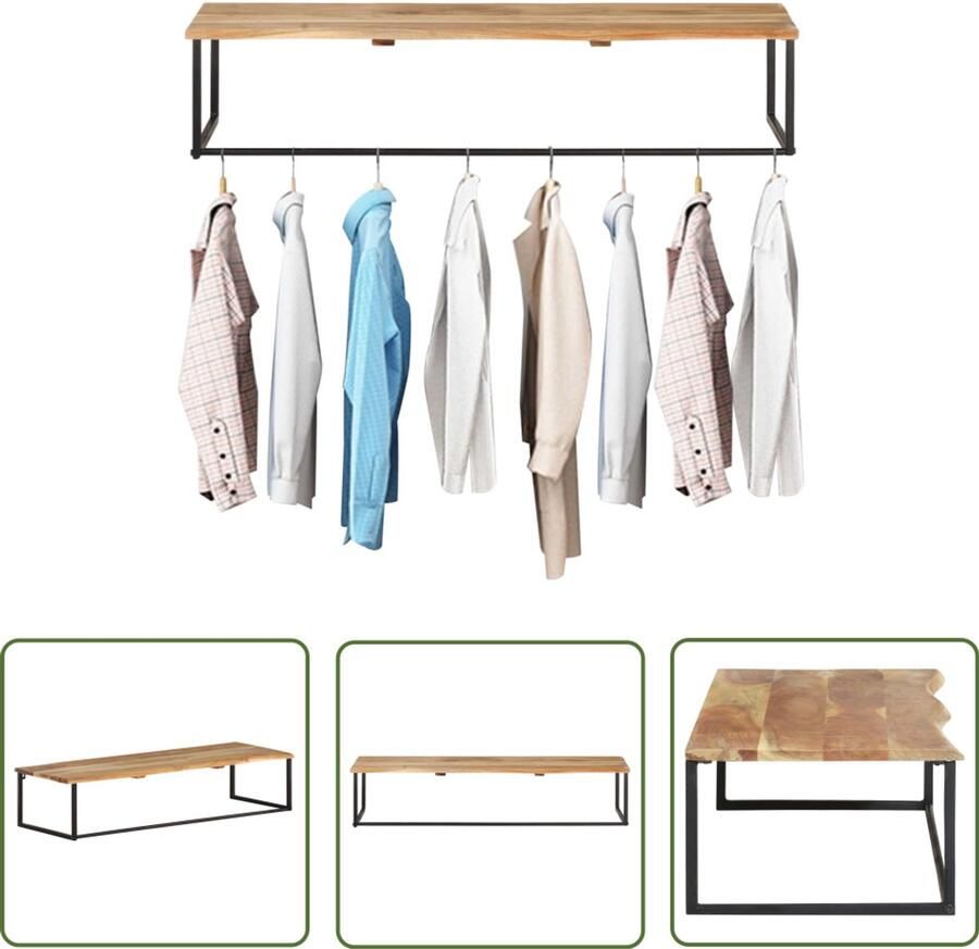 VidaXL Kapstok Massief Acaciahout 100x35x22 cm Wandkapstok Kapstok Met Plank Houten Kapstok Acacia Hout Bruine Kapstok Entree Organisatie Interieur Decoratie Vintage Stijl Industriële Kapstok