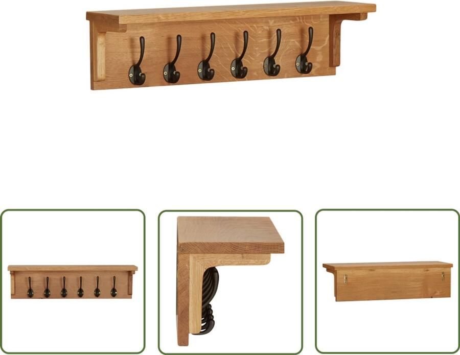 VidaXL Kapstok Massief Eikenhout 60x16x16 cm Houten Kapstok Eikenhouten Kapstok Wandkapstok Entreehal Meubilair Vintage Kapstok Modern Kapstok Bruine Kapstok Kleine Kapstok Compact Kapstok Met Haken Kapstok 60 Cm