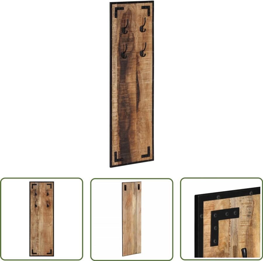 VidaXL Kapstok massief mangohout 35x8x110 cm Kapstok Houten Kapstok Mangohouten Kapstok Wandhaak Vintage Kapstok