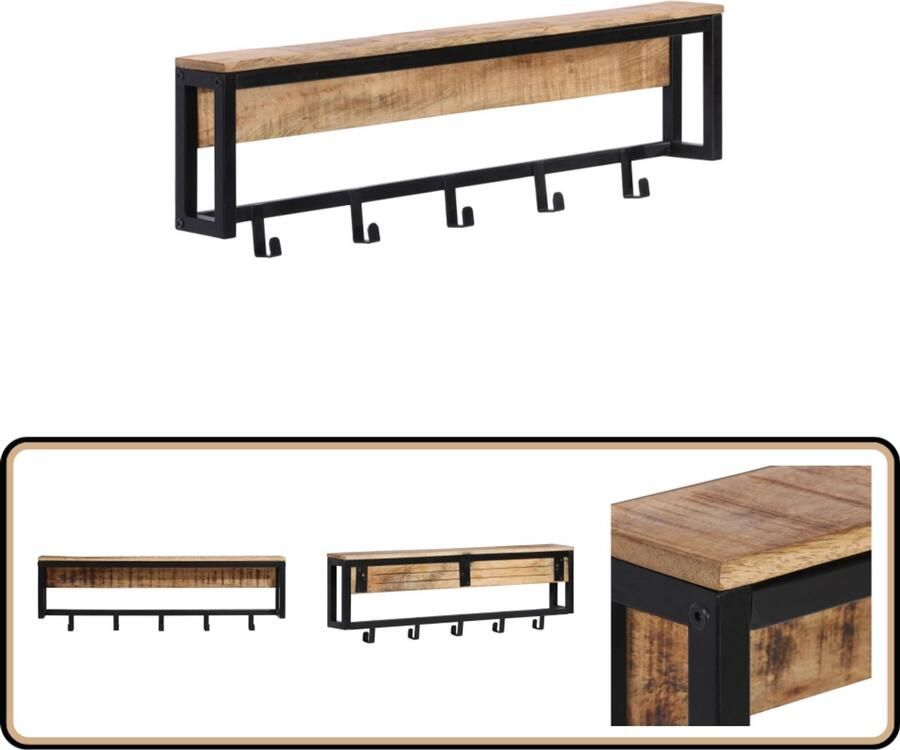 VidaXL Kapstok Massief Mangohout 87x27 cm 5 Haken Kapstok Houten Kapstok Mangohouten Kapstok Wandhaak Entreehal