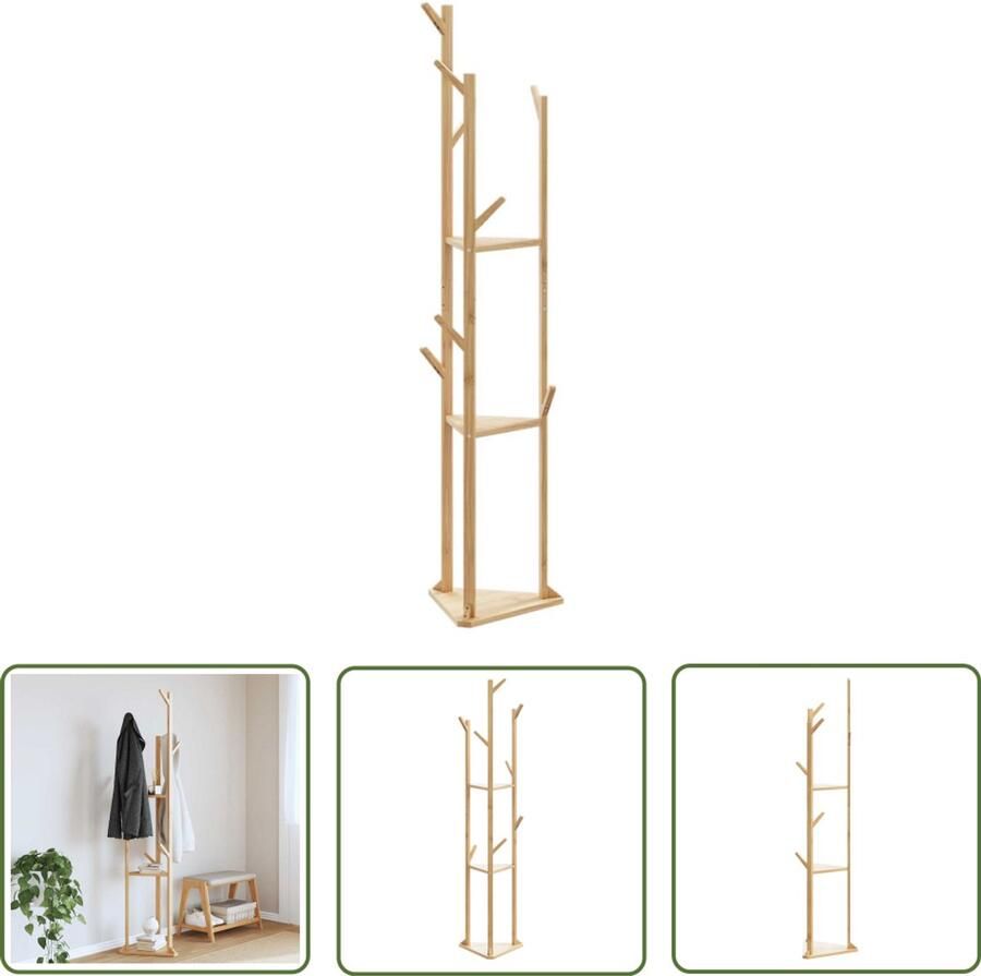 The Living Store Kapstok met haken en schappen 39x33x166 cm bamboe Bamboekapstok Kapstok Met Haken Kapstok Met Planken Kledingopbergers Entreemeubilair