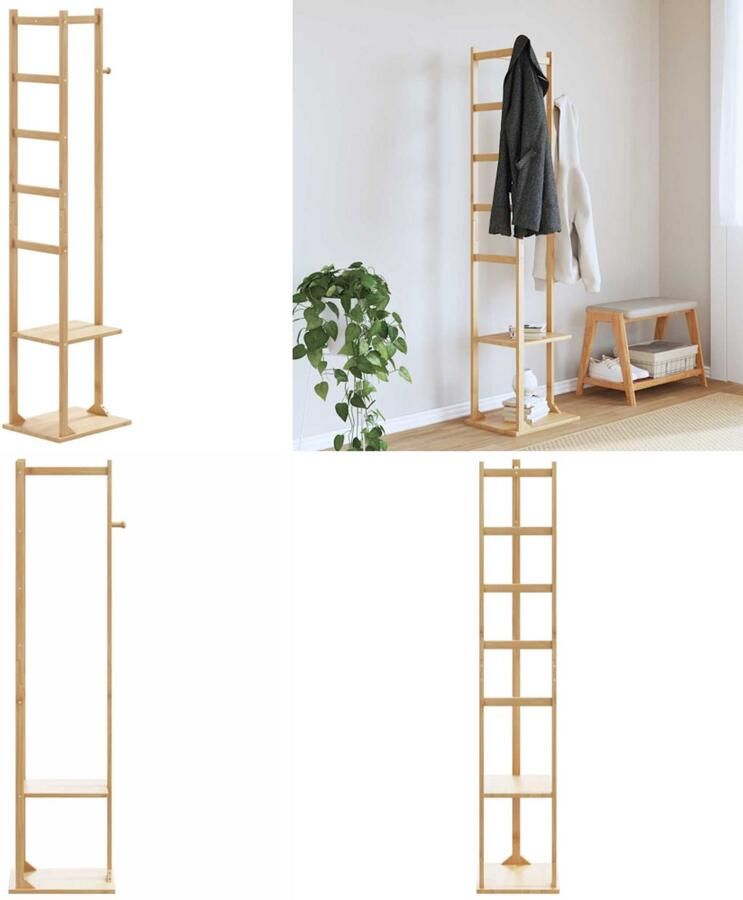 VidaXL Kapstok met haken en schappen 38 5x30x156 cm bamboe Kapstok Kapstokken Kleerhanger Rek Kapstok Met Plank