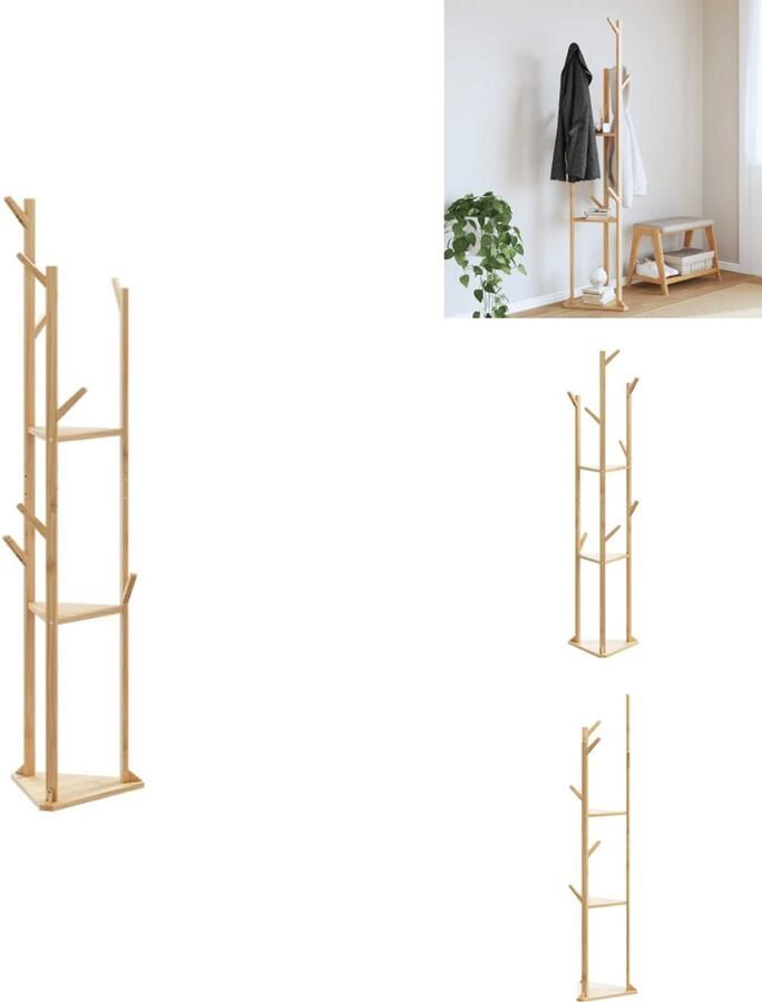 VidaXL Kapstok Kapstokken Kleerhanger Rek Kapstok Met Plank Kapstok met haken en schappen 39x33x166 cm bamboe